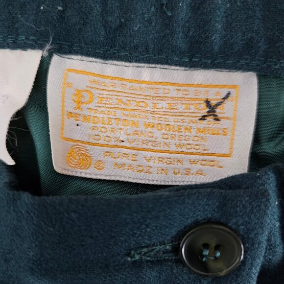 Pendleton Vintage High Waist Pleated Green Virgin Wool Trouser Pants - Picture 2 of 9